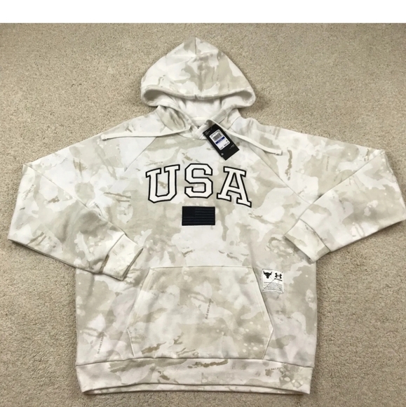 Under Armour Project Rock Veterans Day Camo Hoodie Mens XL 1370971 100 White - Picture 1 of 7